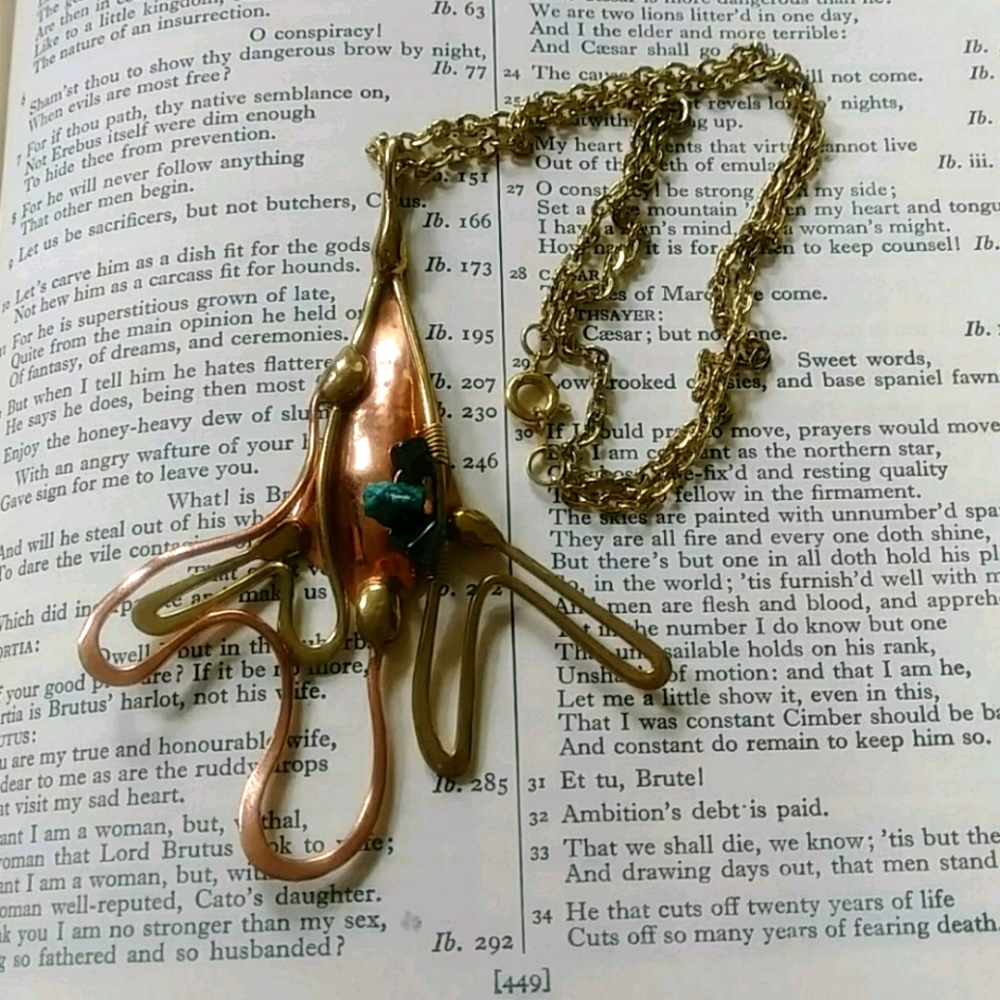 Copper Abstract Artisan Turquoise Necklace Signed